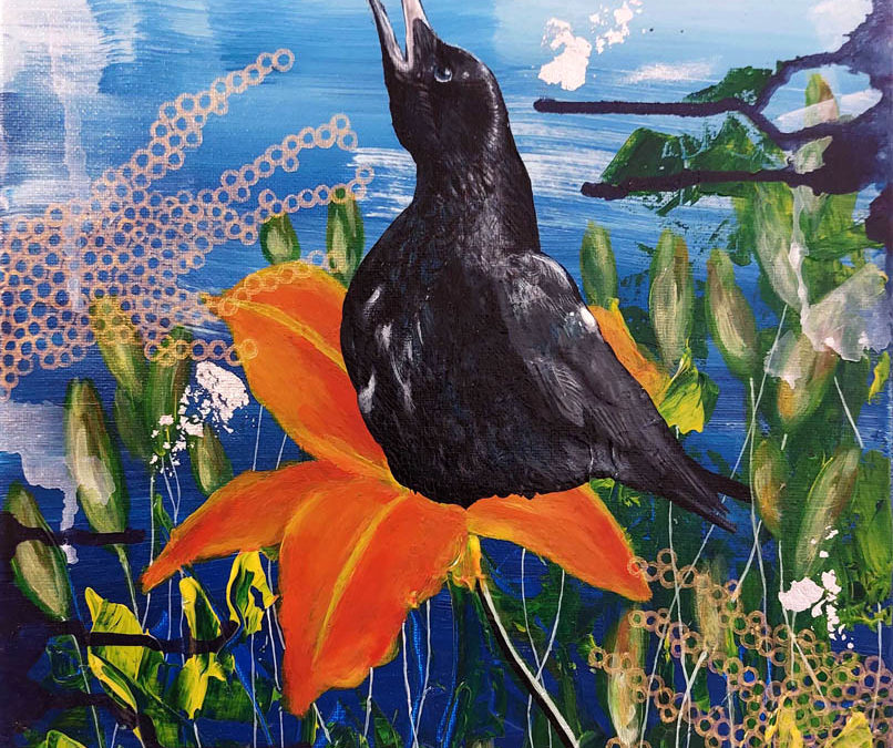 Before Reaching The Dream 30x40cm Acrylic and silver leaf on canvas