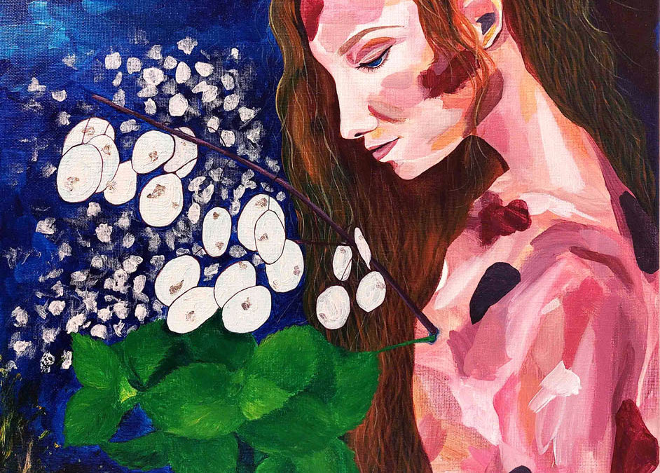 Honesty and Virtue 40×50.5cm Acrylic and silver leaf on canvas