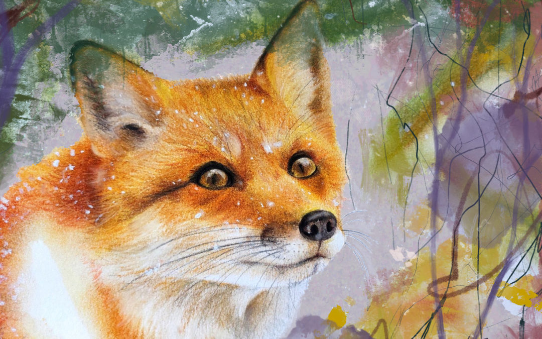 Mysterious Visitor 40x30cm Soft pastel on paper and digital art background