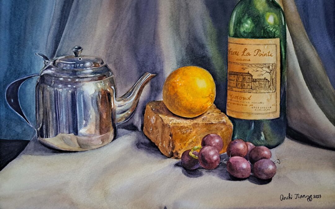 Still Life-Stainless Steel Teapot  38.2×28.5cm Watercolour on paper