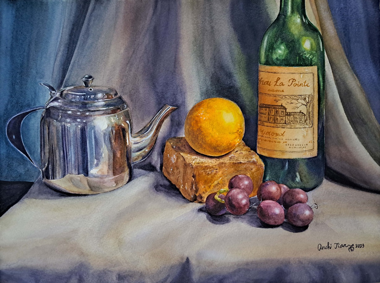 Still Life-Stainless Steel Teapot  38.2×28.5cm Watercolour on paper