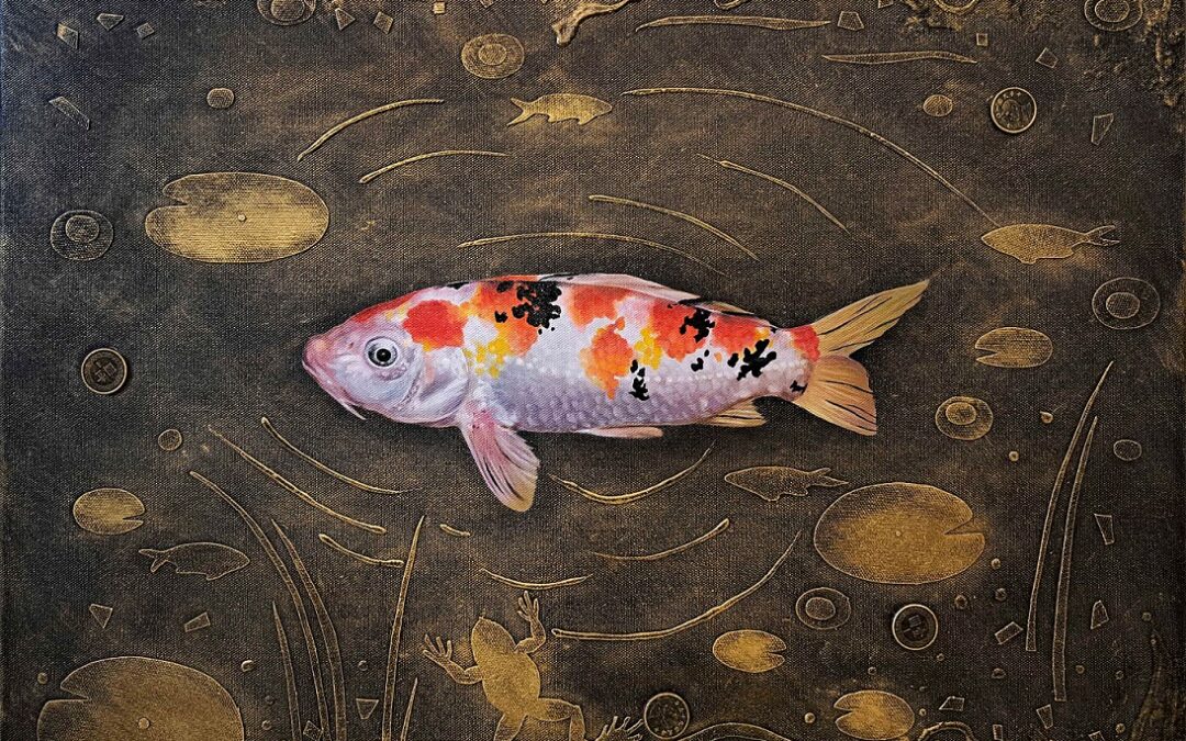 Koi Fish 53×40.7cm Oil and 3D mixed media on canvas