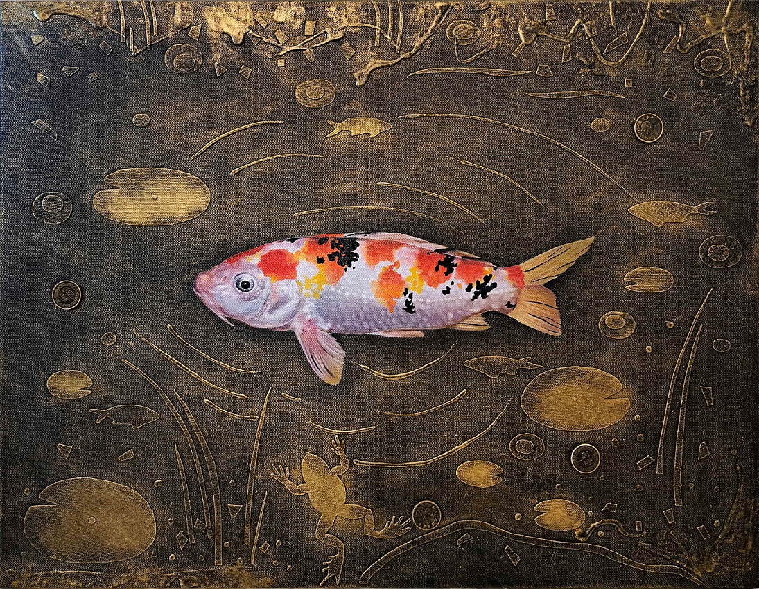 Koi Fish 53×40.7cm Oil and 3D mixed media on canvas